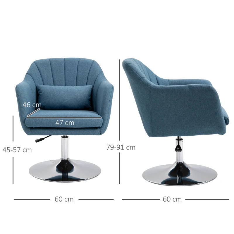 Blue Swivel Accent Chair with Adjustable Height and Lumbar Support