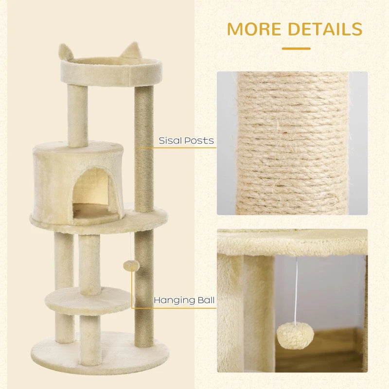 Cat Tree Tower with Scratching Posts and Plush Perch - Cream White