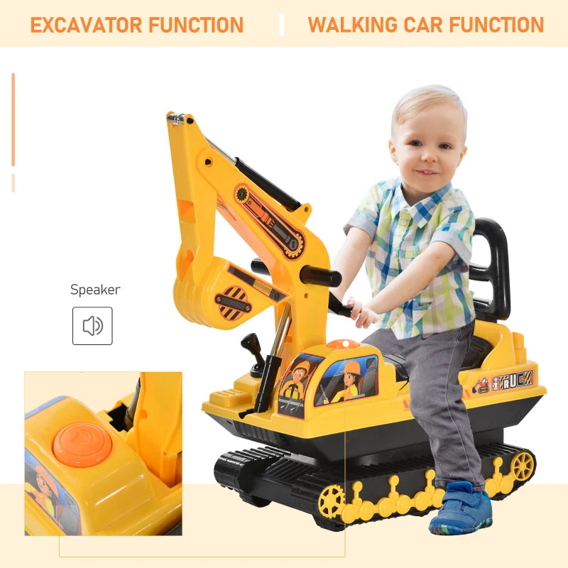 Yellow Ride-On Excavator Toy Tractor Digger