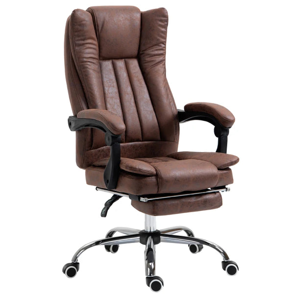 Brown Microfibre Home Office Chair with Reclining Function & Footrest