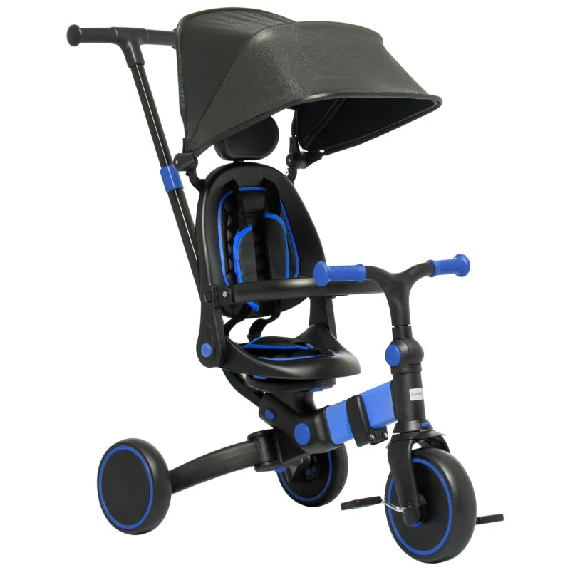 Blue 3-in-1 Kids Tricycle with Parent Handle