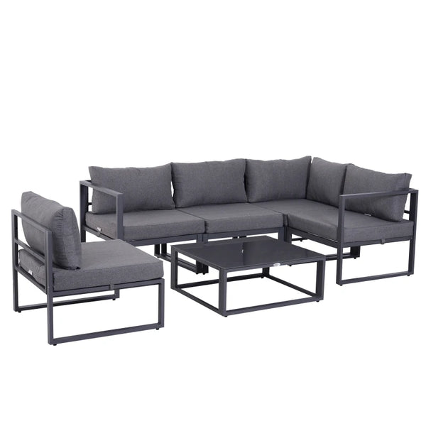 Grey 5-Seater Outdoor Sectional Sofa Set with Thick Padded Cushions