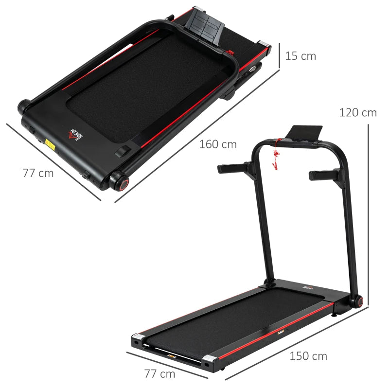 Compact Electric Folding Treadmill, 750W, 1-14km/h Speed, LED Monitor, Safety Button, Phone Holder - Black