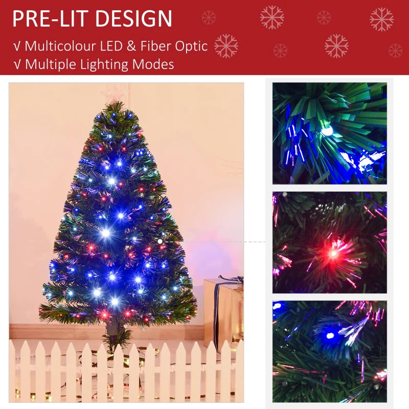 4ft Pre-Lit Fiber Optic Christmas Tree, Multi-Coloured LED Lights, Green