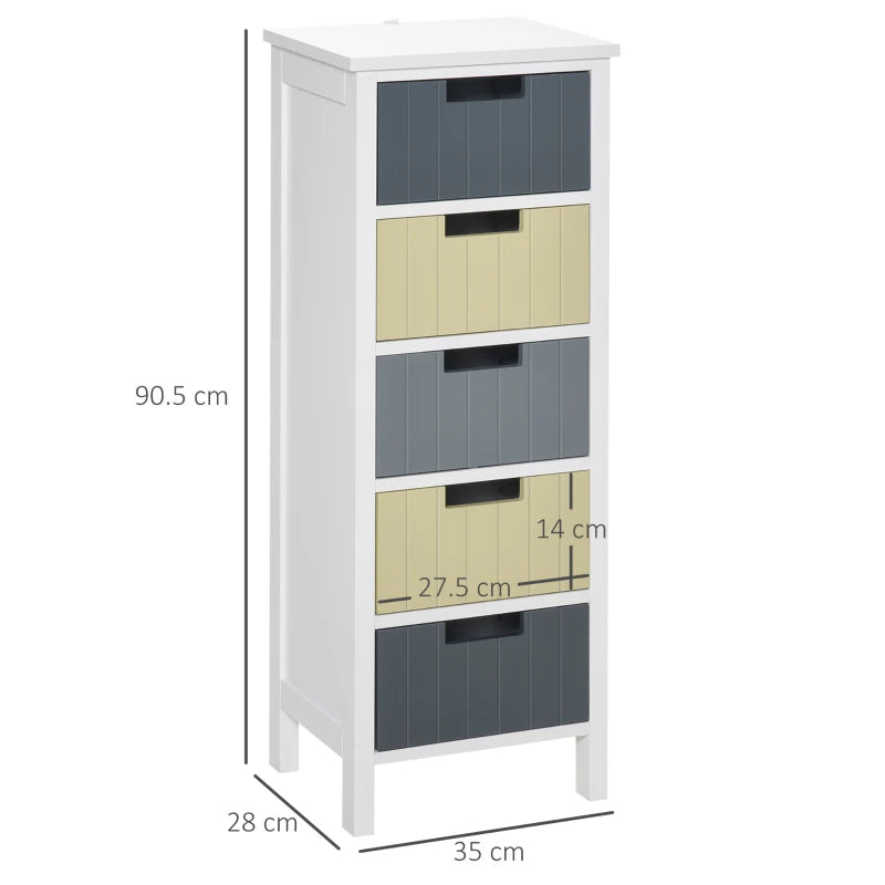 Modern 5-Drawer Tall Side Cabinet in Multi-Color