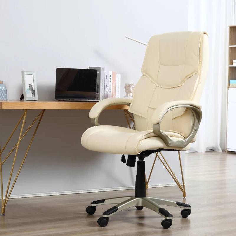 High Back Cream White Office Chair with Rocking Function