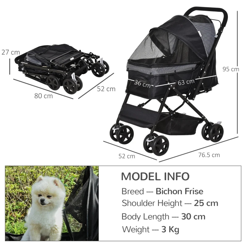 Foldable Pet Stroller with Reversible Handle - Blue