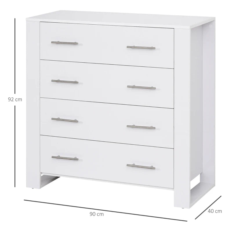 White 4-Drawer Bedroom Storage Cabinet with Metal Handles