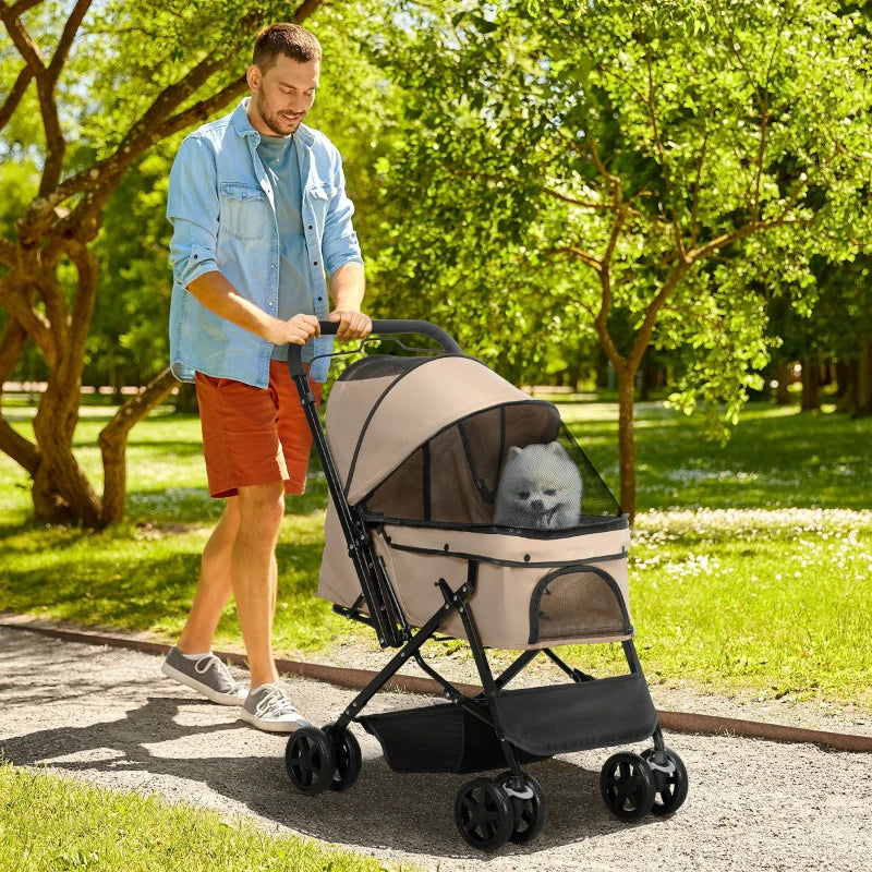 Foldable Pet Stroller with Reversible Handle - Blue