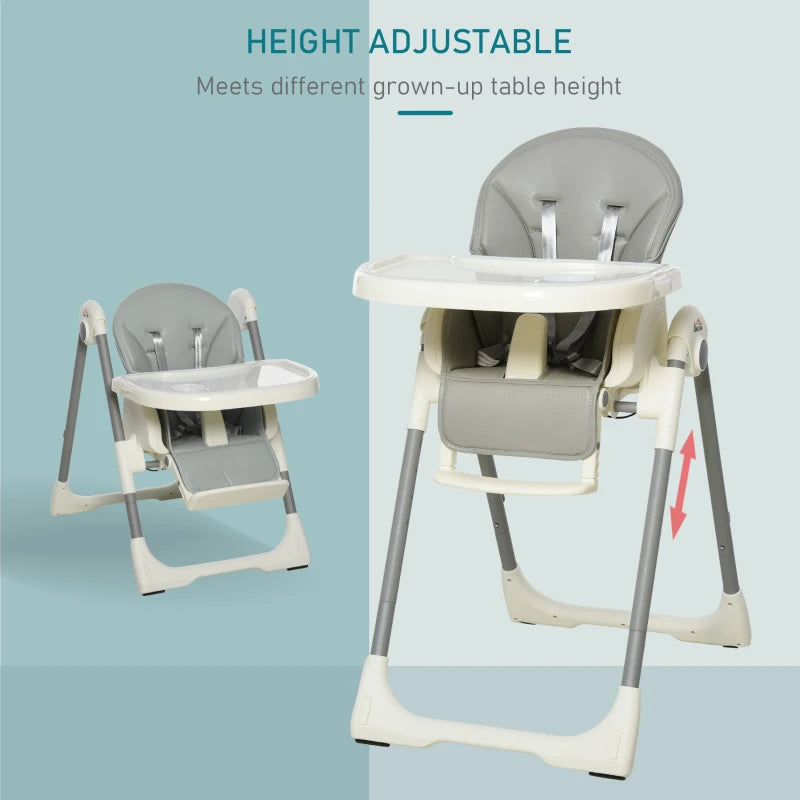 Grey Foldable PU Highchair for Babies