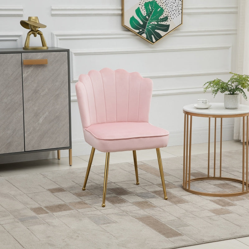 Blush Velvet Accent Chair with Gold Metal Legs, Modern Vanity Chair