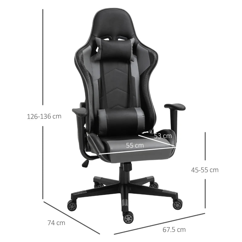 Black High Back Gaming Chair with Head Pillow and Lumbar Support