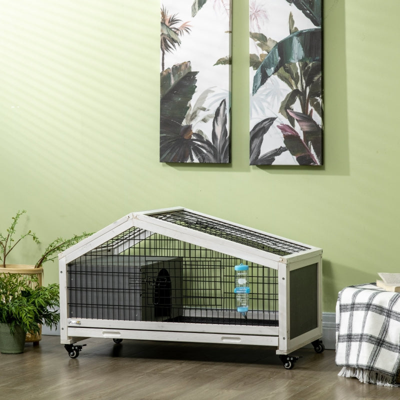 Dark Grey Small Animal Hutch with Wheels and Water Bottle