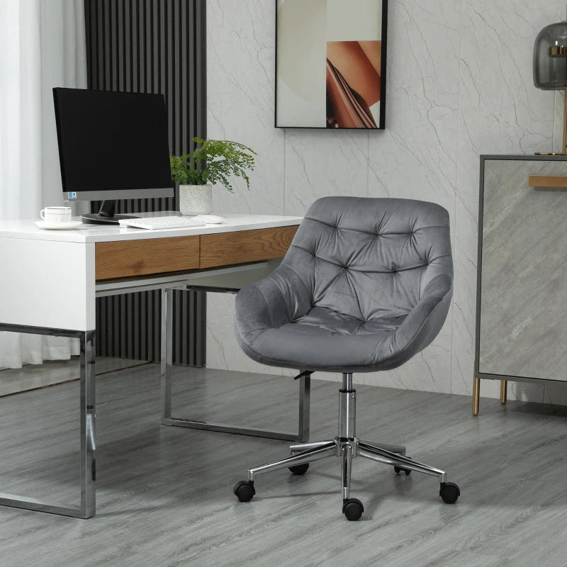 Dark Grey Velvet Swivel Desk Chair with Adjustable Ergonomic Support