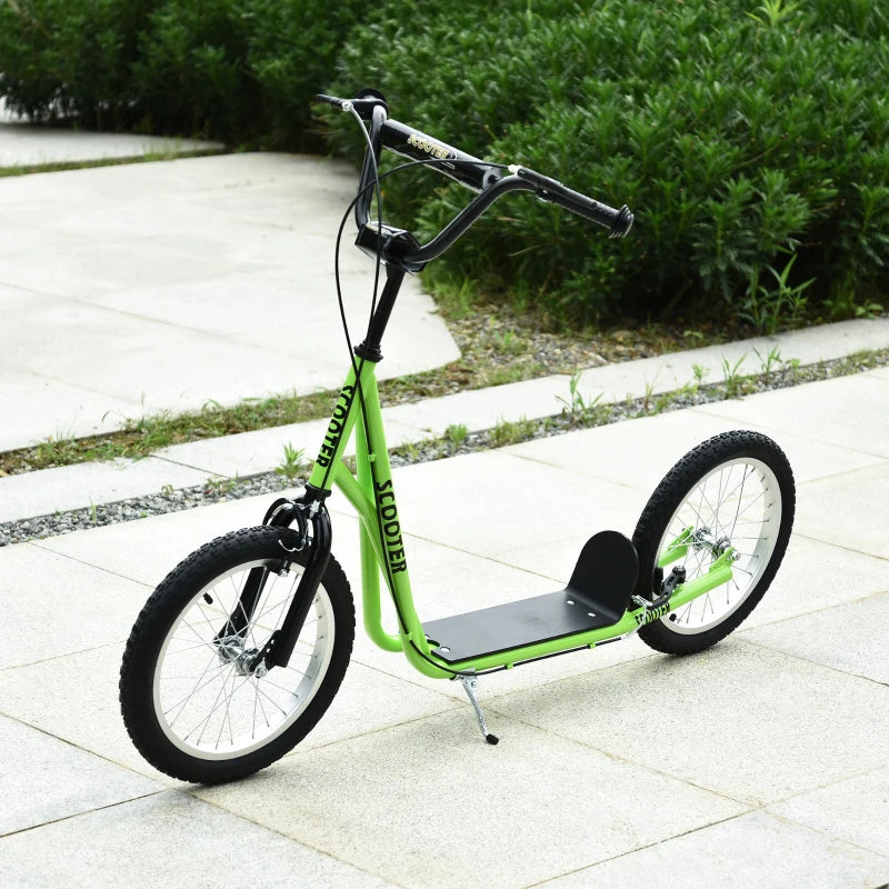 Green Kids Kick Scooter with Adjustable Height and Dual Brakes