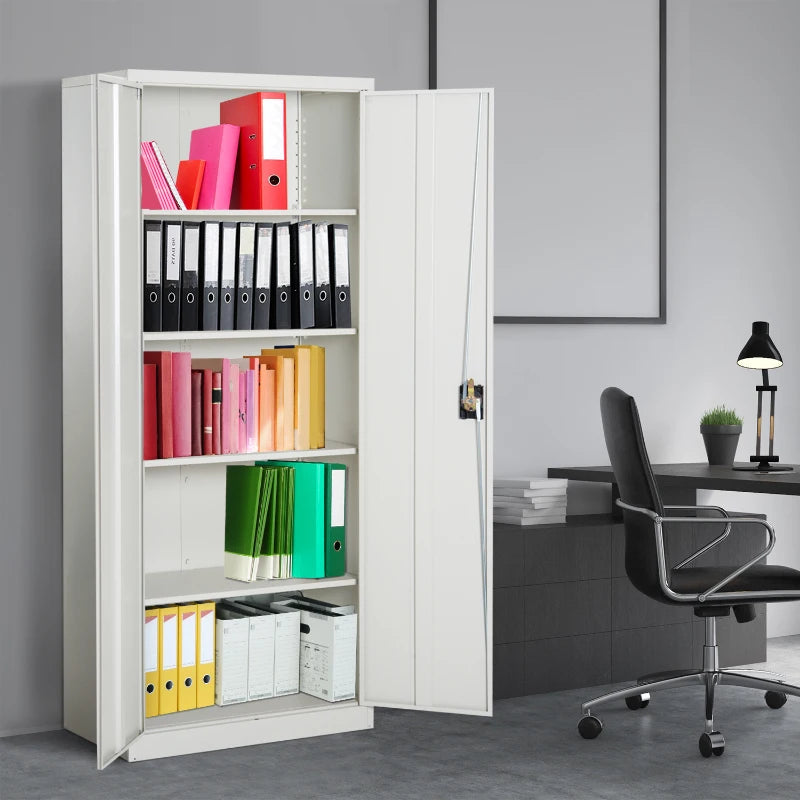Steel Filing Cabinet with 2 Doors & 5 Compartments - Cream White