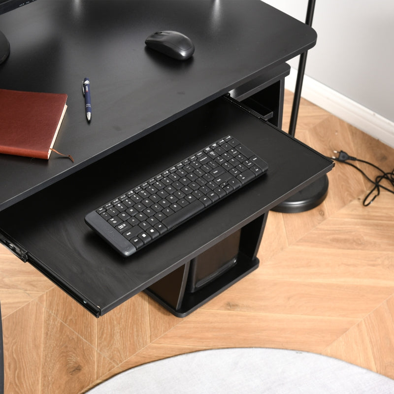 Black Computer Desk with Keyboard Tray and Drawers