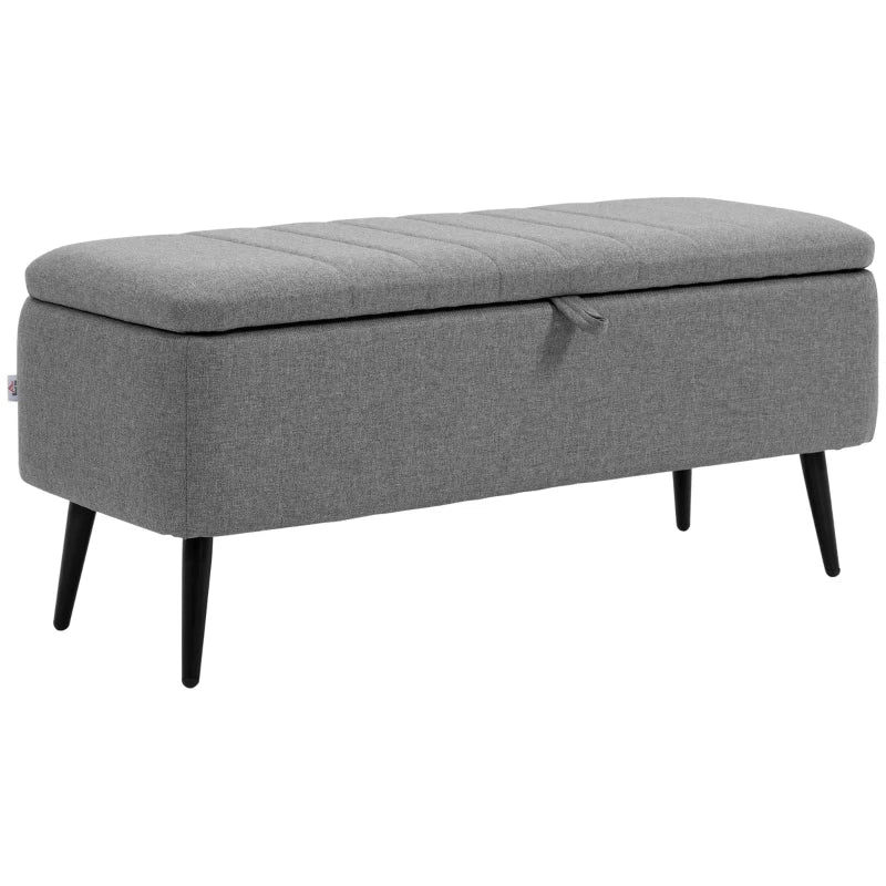 Grey Rectangular Upholstered Storage Ottoman Bench