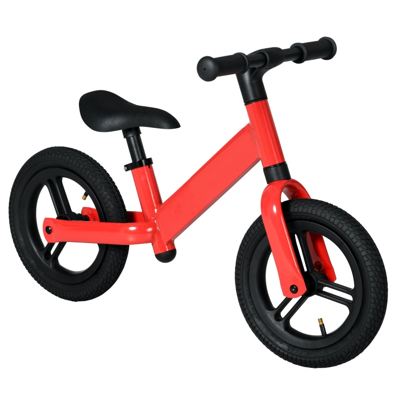 Red 12" Balance Bike for Kids - Adjustable Seat, 360° Rotation Handlebars