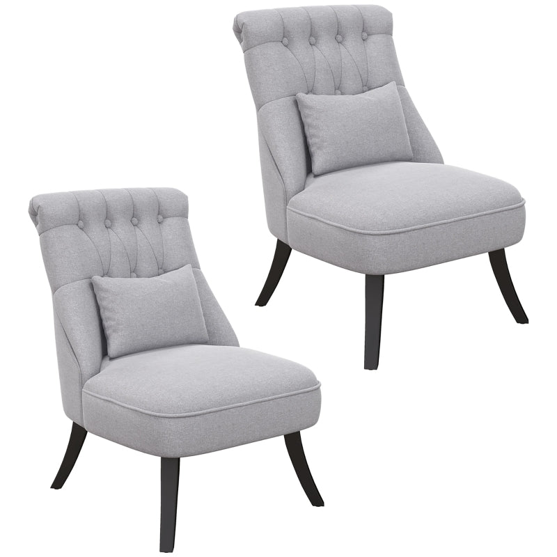 Grey Fabric Tub Chairs with Solid Wood Legs, Set of 2