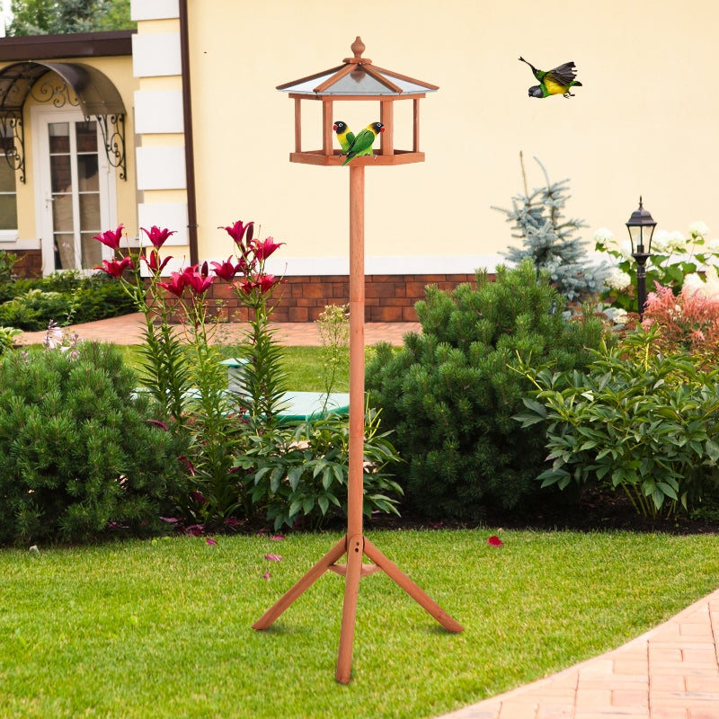 Wooden Garden Bird Feeder Stand - Natural Wood Tone