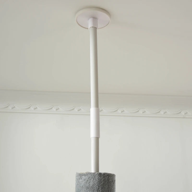 Cat Tree Condo with Scratching Post and Hanging Balls, Light Grey