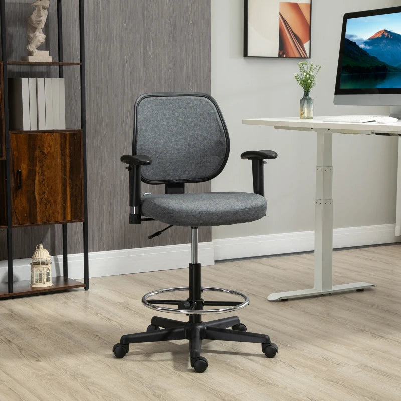 Grey Ergonomic Drafting Office Chair with Adjustable Height and Foot Ring