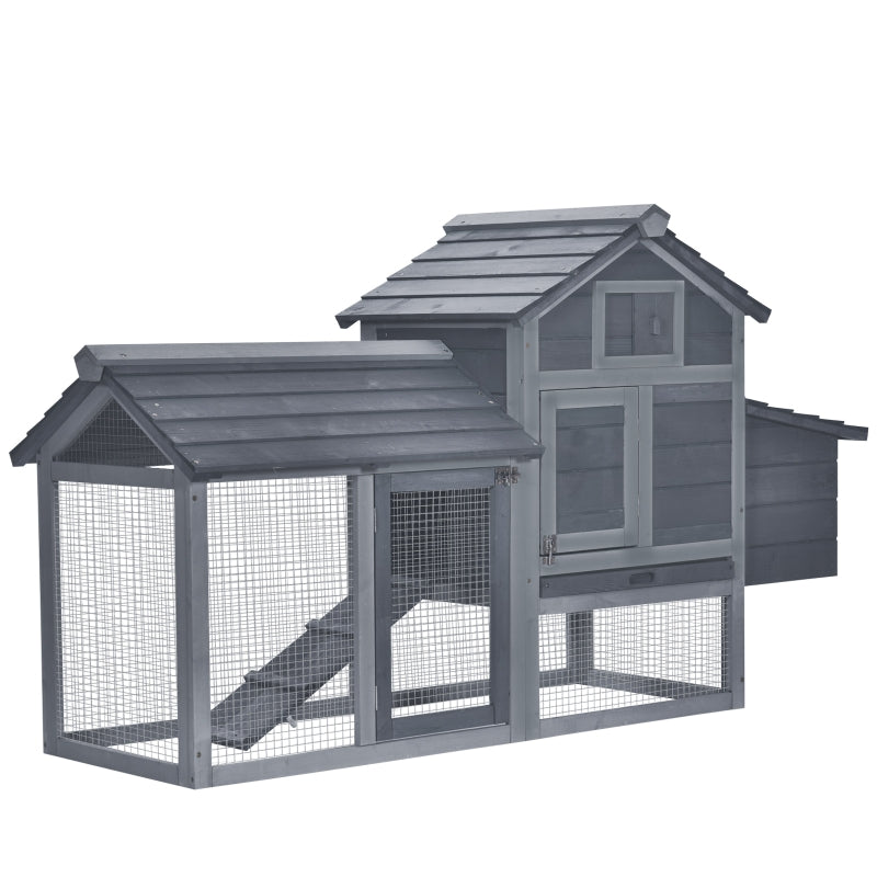 Grey Small Chicken Coop with Run and Nesting Box - 150.5 x 54 x 87cm