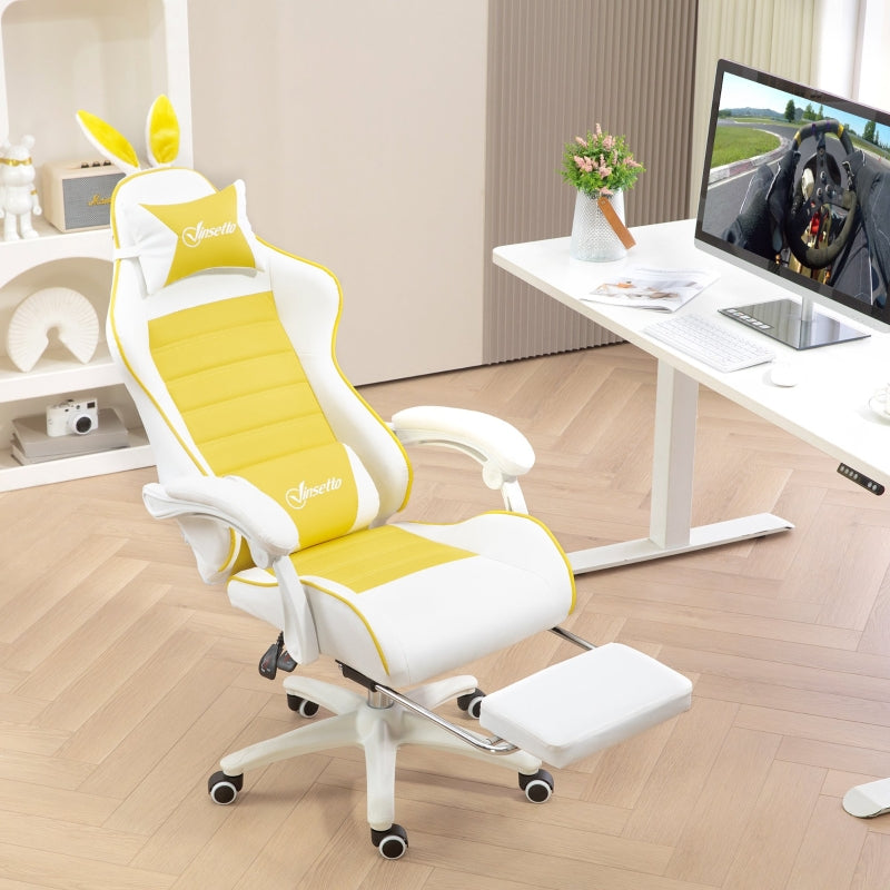 Yellow Racing Gaming Chair with Rabbit Ears & Footrest