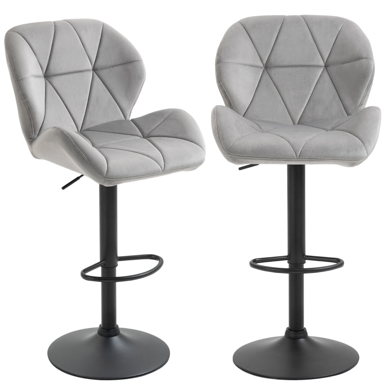 Light Grey Adjustable Swivel Bar Stools Set of 2 with Backrest