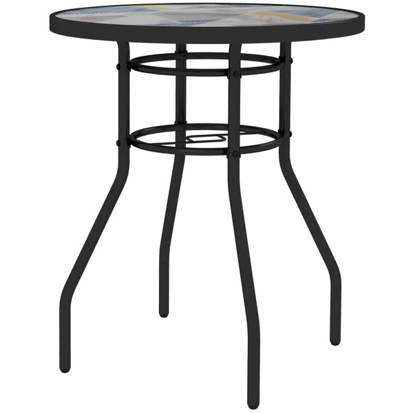 Multicolour Round Garden Table with Glass Printed Top - 60cm