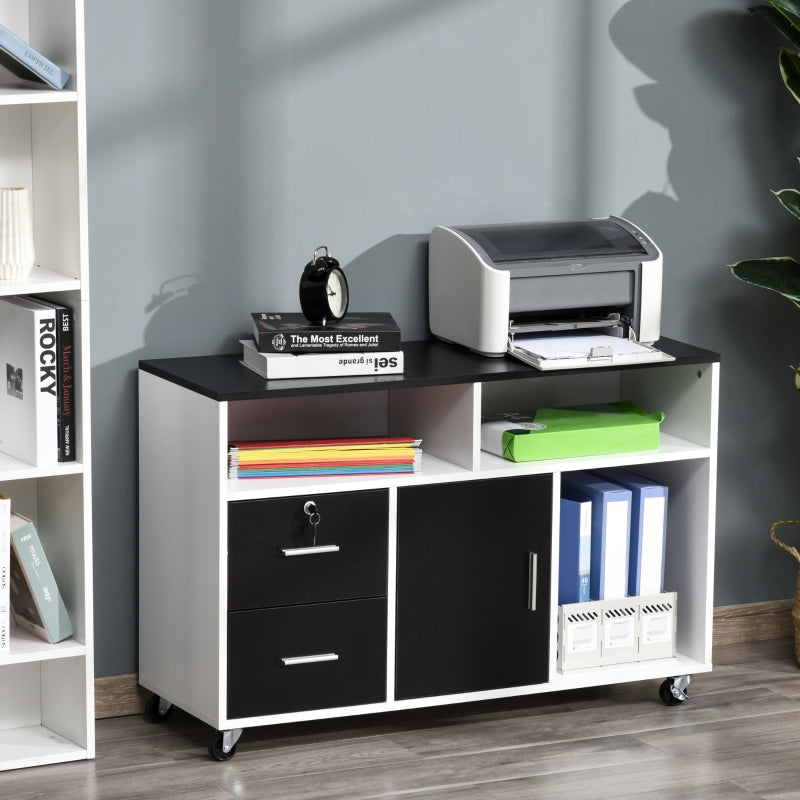 Black Mobile File Cabinet with Lockable Drawer and Open Shelves