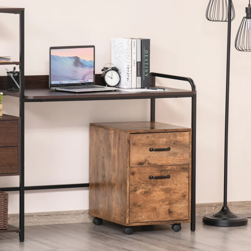 Rustic Brown 2-Drawer Mobile File Cabinet for Letter-Sized Documents