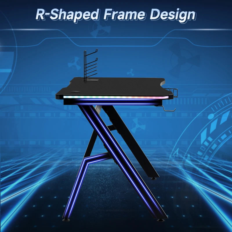 Black Carbon Fibre Gaming Desk with RGB Lights