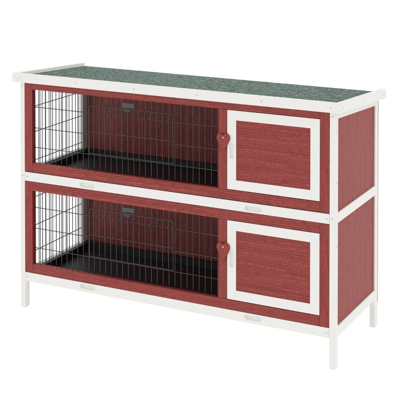 Outdoor 2-Tier Rabbit Hutch with No-Leak Trays - Grey - 136 x 50 x 93cm