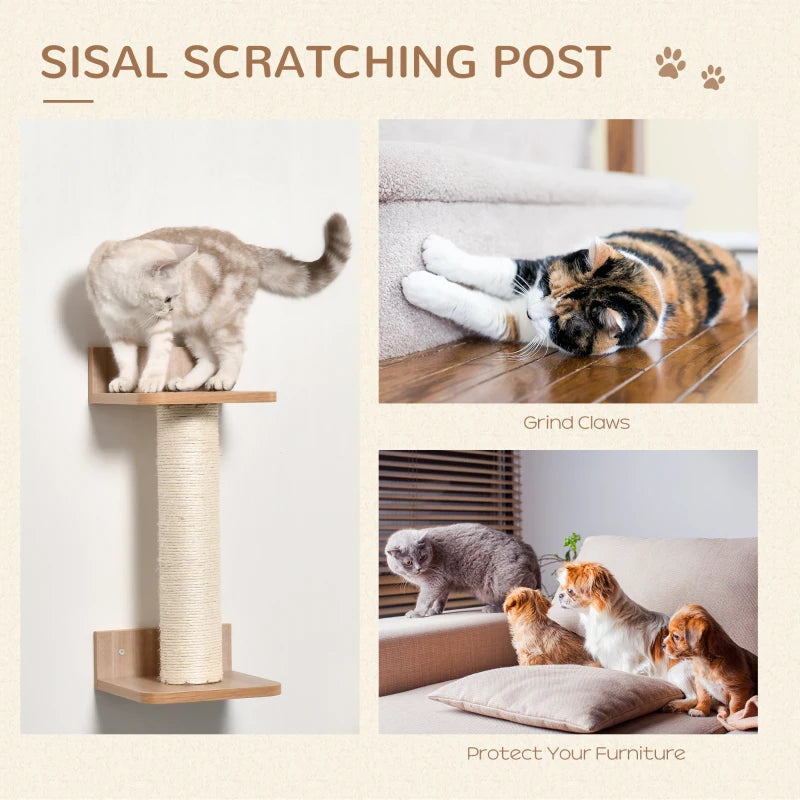 Brown Wall-Mounted Cat Climbing Shelf Set