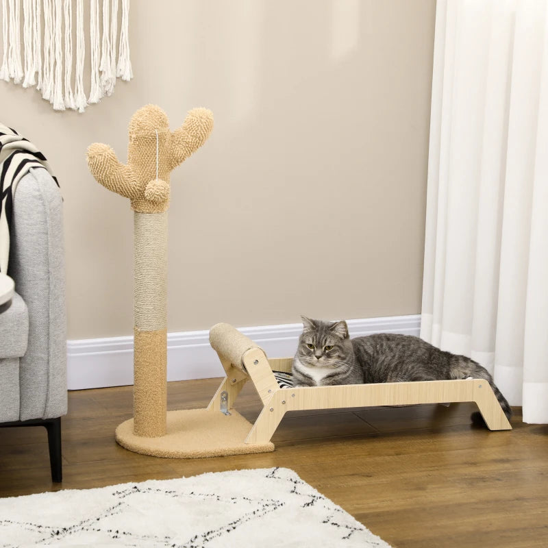 Brown Cat Scratching Post with Bed and Cactus Tower