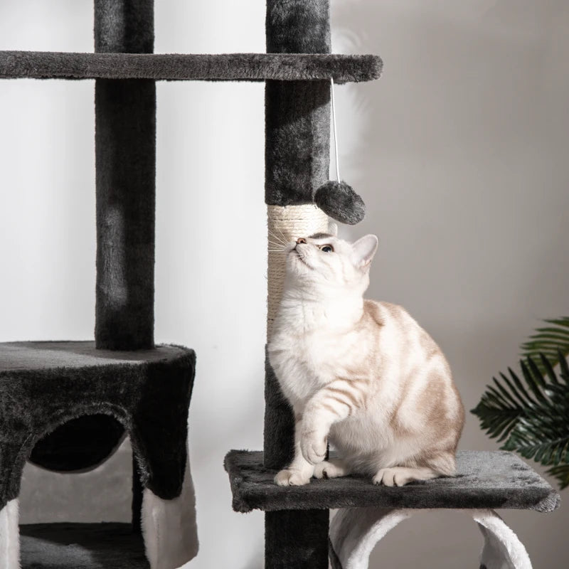 Adjustable Dark Grey Cat Tree for Indoor Cats, 240-260cm