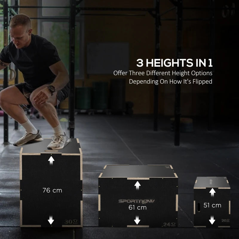 Wooden Plyo Box Set - 3-in-1 Jump Platform for Home Gym Training, 51/61/76cm