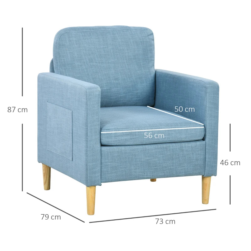 Blue Upholstered Modern Accent Chair for Living Room, Bedroom, Home Office