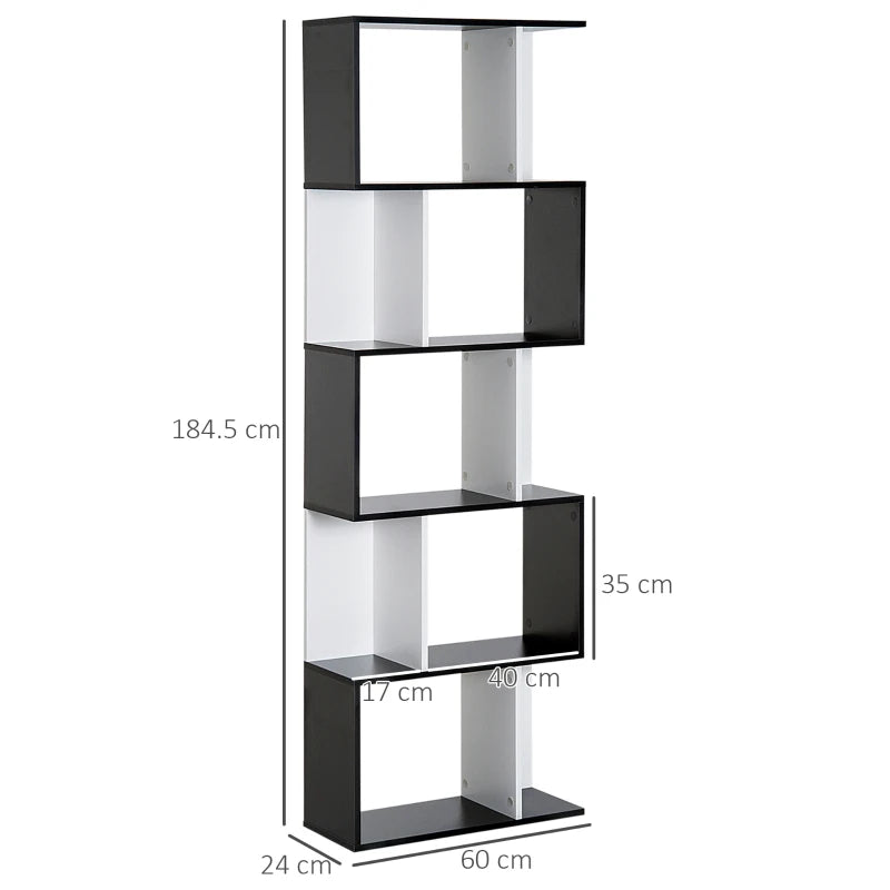 Black 5-Tier S-Shaped Bookcase Shelving Unit