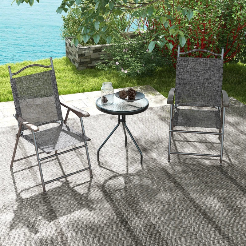 Grey Folding Garden Chairs with Mesh Seats - Set of 2