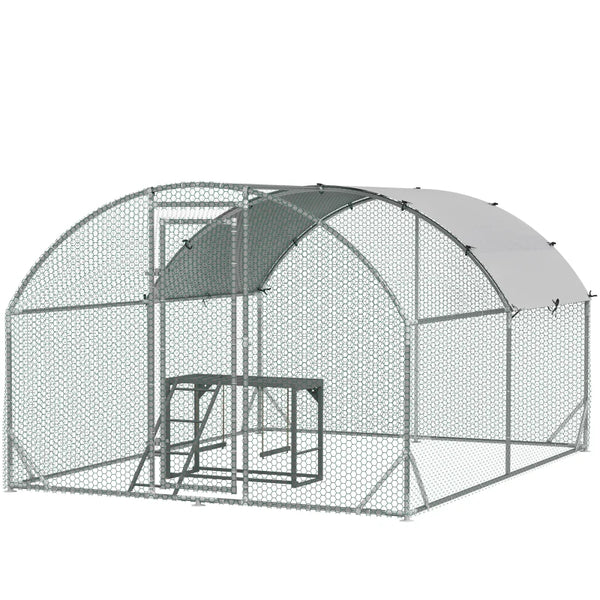 Large Chicken Run with Activity Shelf and Cover, 2.8 x 3.8 x 2m, Green