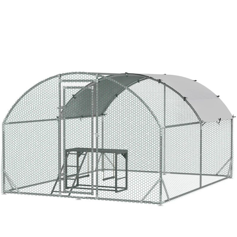 Large Chicken Run with Activity Shelf and Cover, 2.8 x 3.8 x 2m, Green