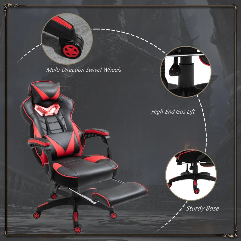 Red Gaming Chair with Lumbar Support, Footrest, and Headrest