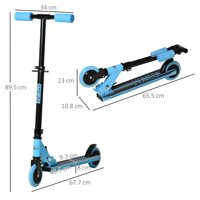 Blue Foldable Kids Kick Scooter with Adjustable Height Brake