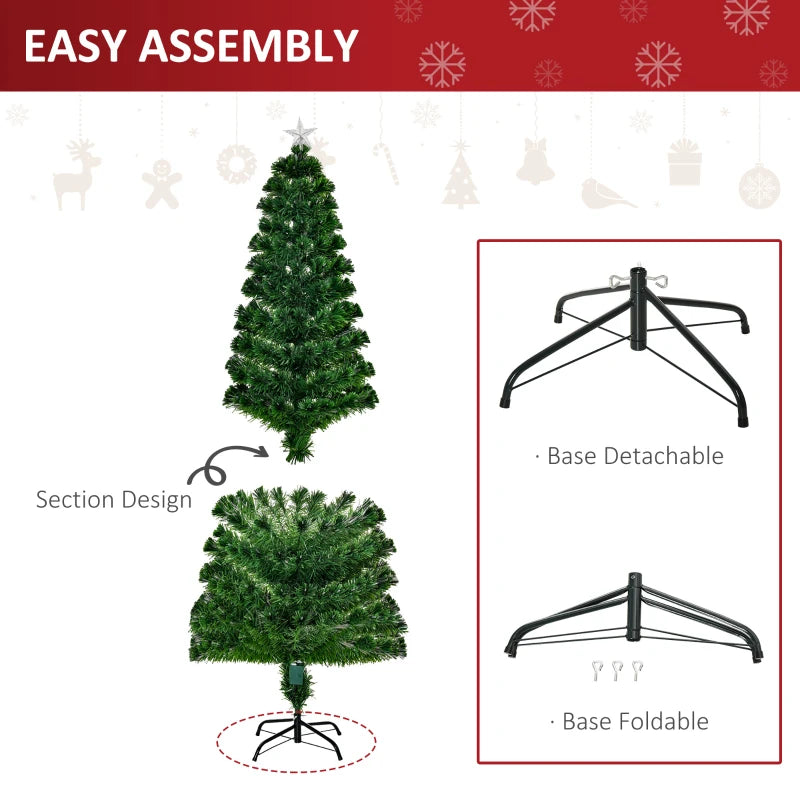 6FT Pre-Lit Fiber Optic Christmas Tree with Star Topper, 6 Color LED Lights