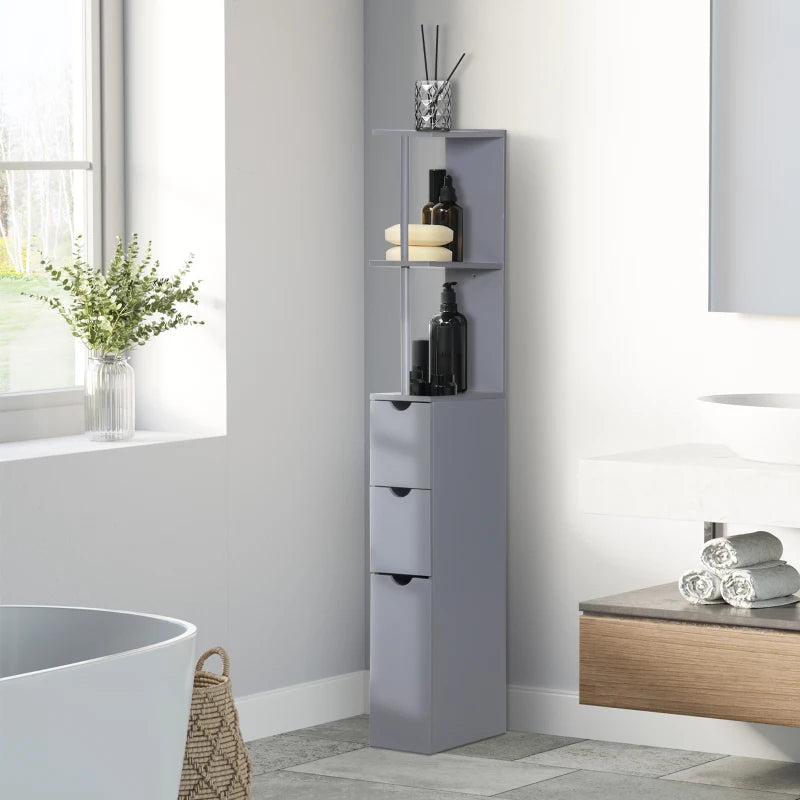 Grey Tall Bathroom Storage Cabinet with Shelves and Drawers