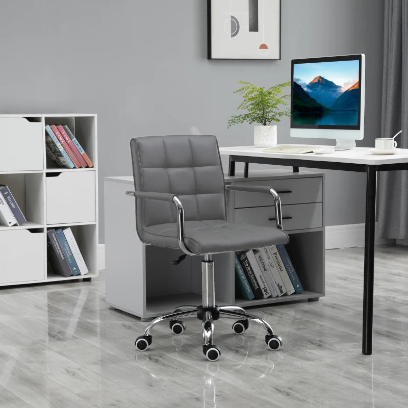 Grey PU Leather Office Desk Chair with Swivel Wheels