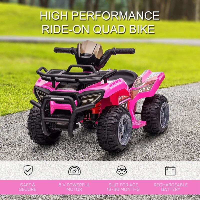 6V Pink Kids Electric Ride-On Quad Bike with Music | Ages 18-36 Months